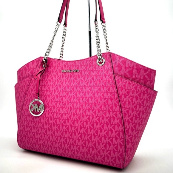 Michael Kors Large Jet Set Travel Chain Shoulder Bag Dragonfruit - Picture 1 of 10